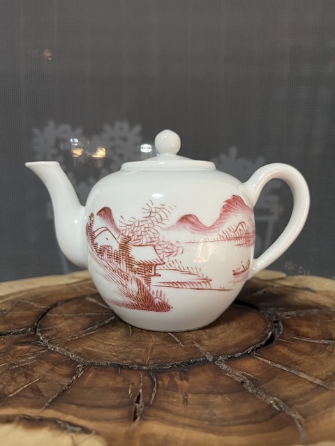 古玩陶瓷胭脂紅山水紋壺拍賣，當前價格888元