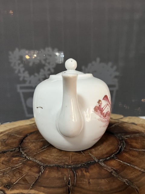 古玩陶瓷胭脂紅山水紋壺拍賣，當前價格888元