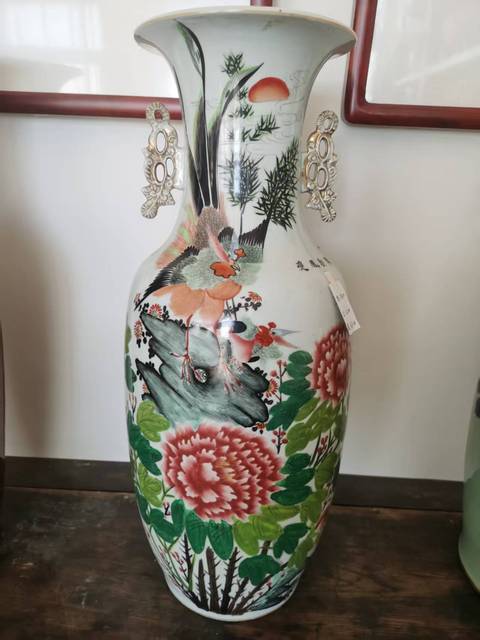 古玩陶瓷粉彩雉雞牡丹圖撣瓶拍賣，當(dāng)前價(jià)格6000元