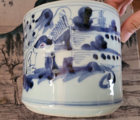 古玩陶瓷清乾隆?明月松間照清泉石上流青花筆筒拍賣,當前價格380元