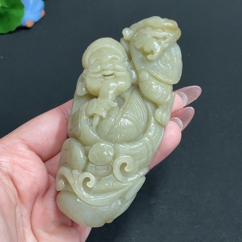 古玩玉器(特價清貨,天然和田玉財神把件(帶鑒定證書)拍賣,當前價格680元