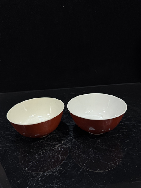 古玩陶瓷清末民初·珊瑚紅釉碗一對真品鑒賞圖