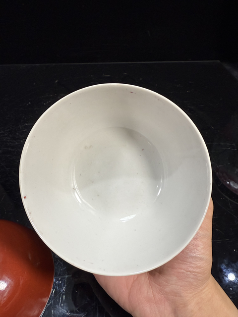 古玩陶瓷清末民初·珊瑚紅釉碗一對真品鑒賞圖