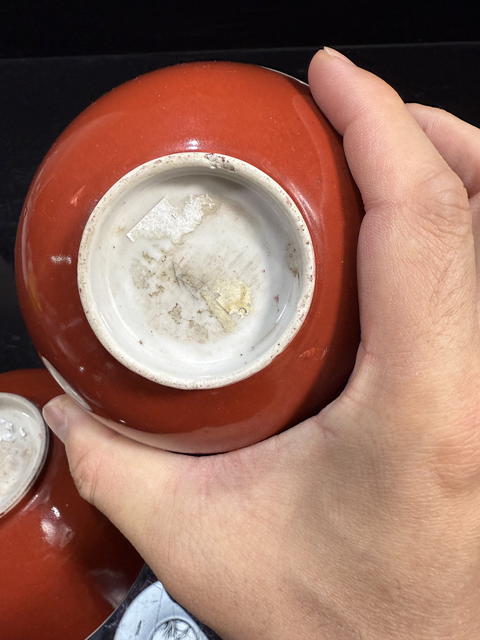 古玩陶瓷清末民初·珊瑚紅釉碗一對真品鑒賞圖