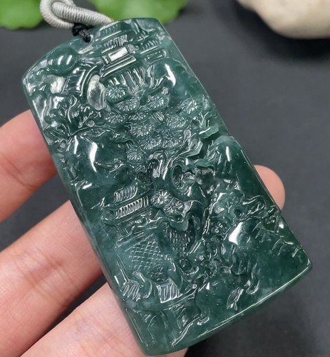 古玩玉器天然翡翠雕刻山水牌(帶鑒定證書)拍賣,當前價格1688元