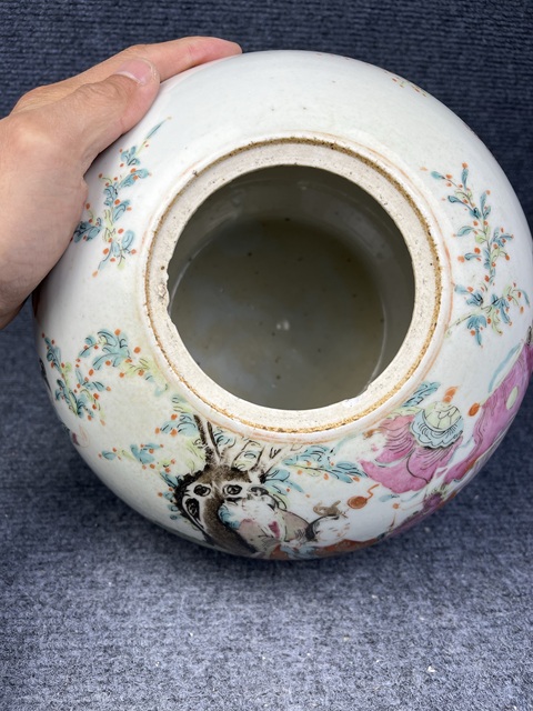 古玩陶瓷粉彩麒麟送子西瓜罐拍賣，當前價格4588元