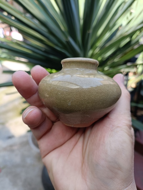 古玩陶瓷元代龍泉鱔魚黃釉冰片紋文房水盂拍賣,當前價格2980元
