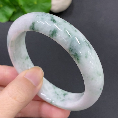 古玩玉器天然翡翠飄花手鐲(帶鑒定證書)拍賣,當前價格1500元