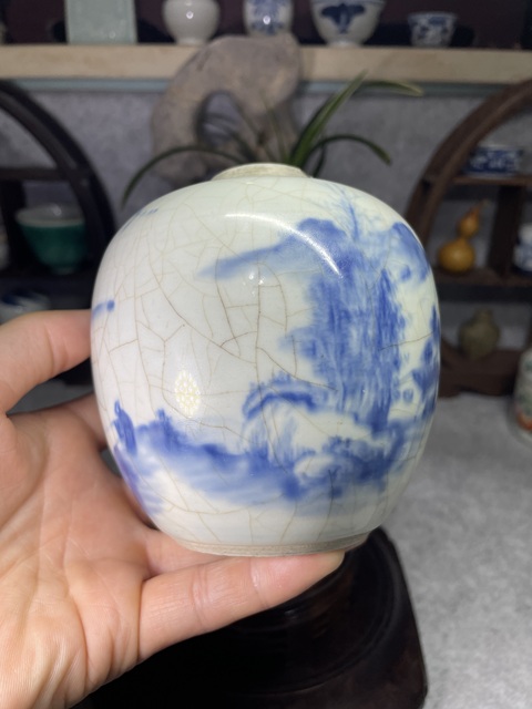 古玩陶瓷雍正青花山水人物紋罐拍賣，當前價格2599元
