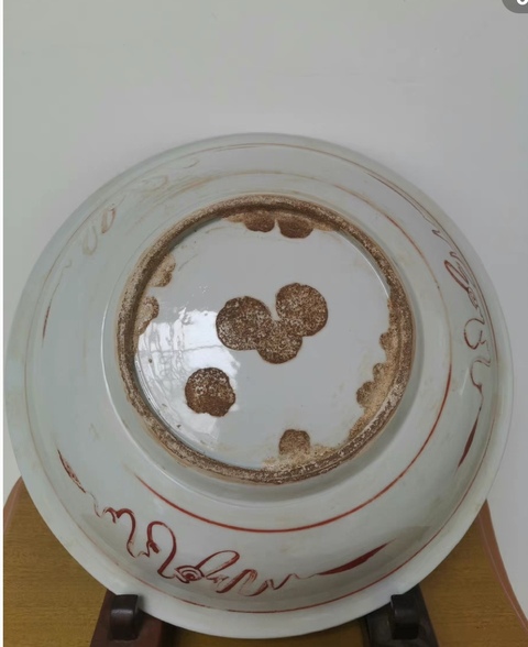 古玩陶瓷綠彩藍彩花鳥龍帆船紋盤拍賣，當前價格6800元