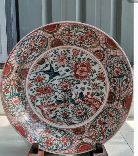 古玩陶瓷紅綠藍(lán)彩花鳥紋盤拍賣，當(dāng)前價(jià)格6800元