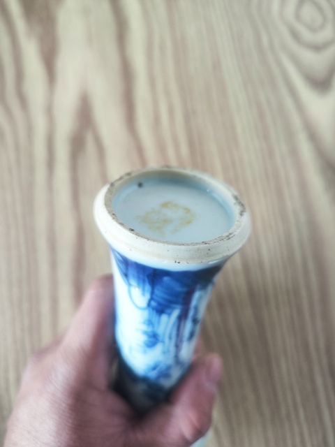 古玩陶瓷山水人物紋青花束腰花觚拍賣,當前價格5800元