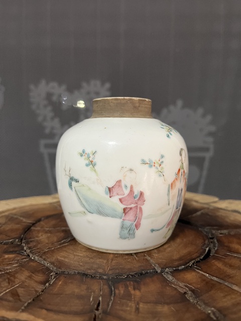 古玩陶瓷粉彩五子奪魁圖罐拍賣，當前價格2688元