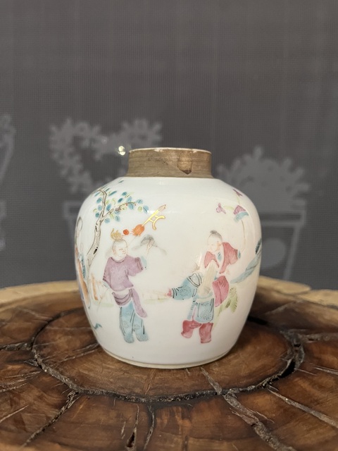 古玩陶瓷粉彩五子奪魁圖罐拍賣，當前價格2688元