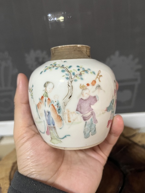 古玩陶瓷粉彩五子奪魁圖罐拍賣，當前價格2688元