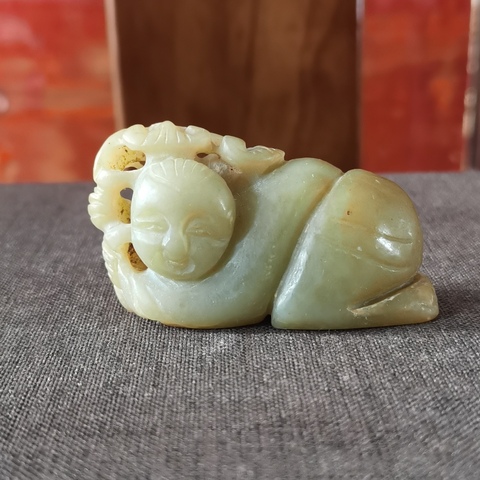 古玩玉器【和田玉】80.90年代和田玉雕“如意童子”拍賣,當前價格199元