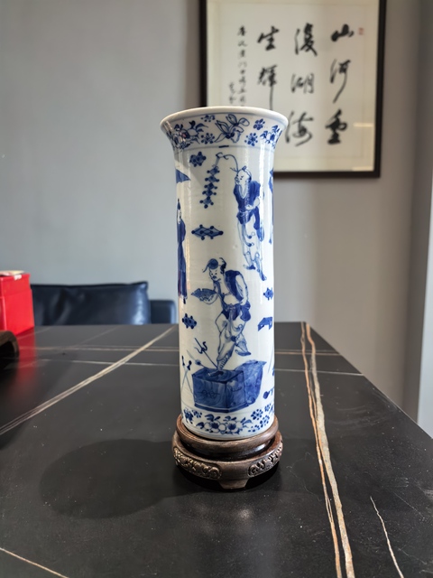 古玩陶瓷晚清青花市井人物箭筒拍賣，當前價格5188元