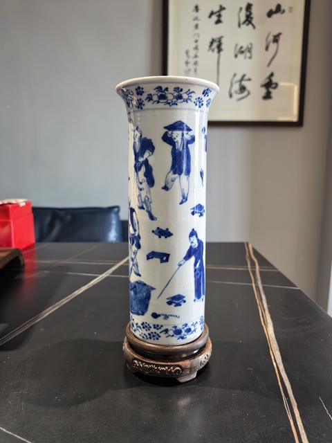 古玩陶瓷晚清青花市井人物箭筒拍賣，當前價格5188元