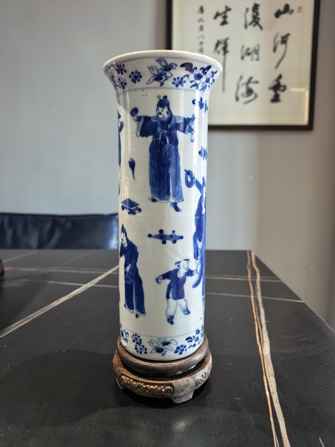 古玩陶瓷晚清青花市井人物箭筒拍賣，當前價格5188元