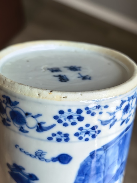 古玩陶瓷晚清青花市井人物箭筒拍賣，當前價格5188元