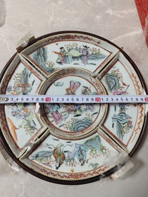 古玩陶瓷晚清粉彩三星八仙五攢盤拍賣,當前價格13000元