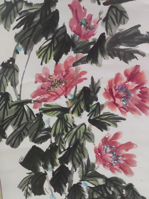 古玩字畫手工原裝原裱牡丹圖拍賣,當前價格228元