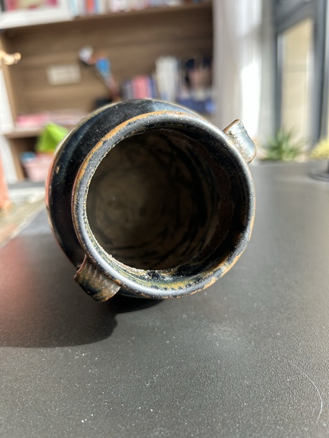 古玩陶瓷明代?雙色釉刻水波紋雙系罐拍賣，當前價格3666元