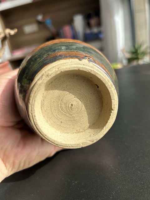古玩陶瓷明代?雙色釉刻水波紋雙系罐拍賣，當前價格3666元