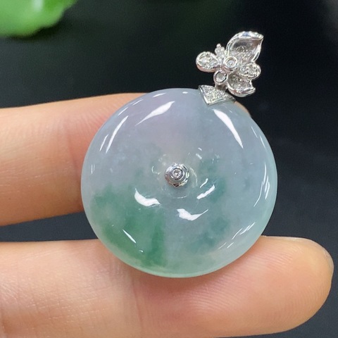 古玩玉器18K金鑲嵌翡翠平安扣(6.58g)拍賣，當前價格2999元