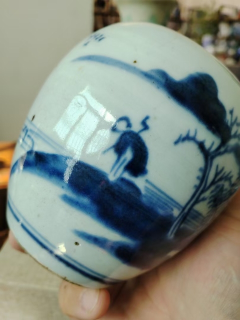 古玩陶瓷（全品）清三代乾隆青花山水人物罐拍賣，當(dāng)前價(jià)格2000元