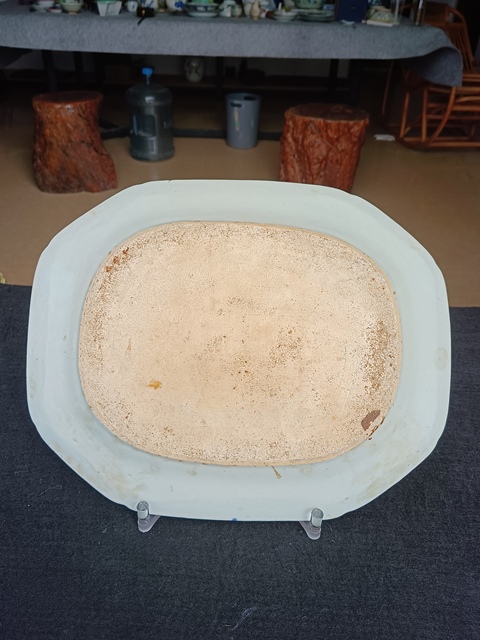 古玩陶瓷（全品）清三代乾隆青花山水庭臺超大盤長38cm，寬31cm拍賣，當前價格3988元