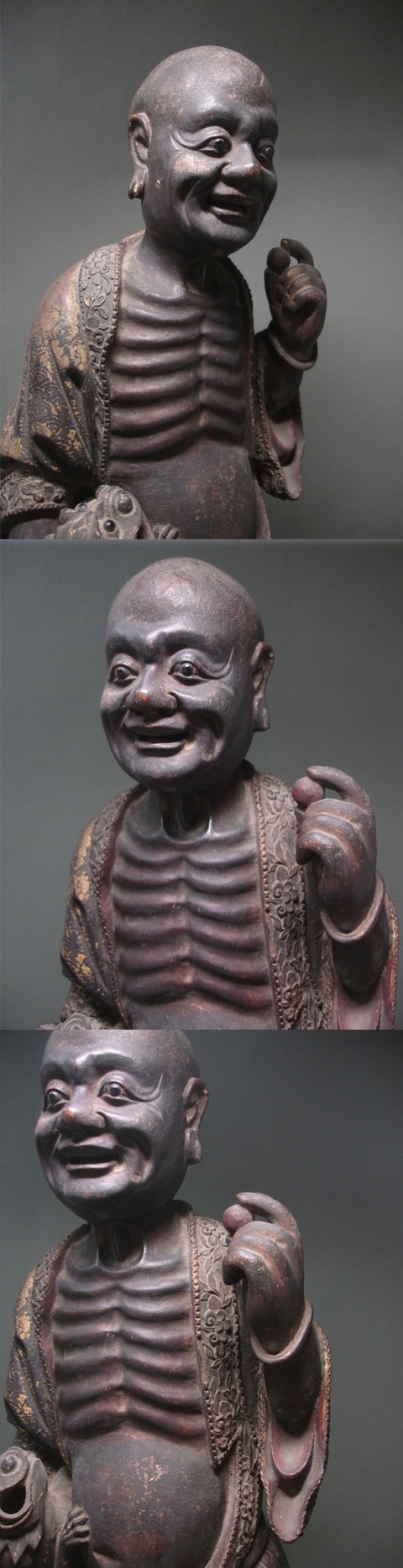 古玩雜項明代·閩工木雕 金漆線雕笑獅羅漢 立像拍賣,當前價格200000元