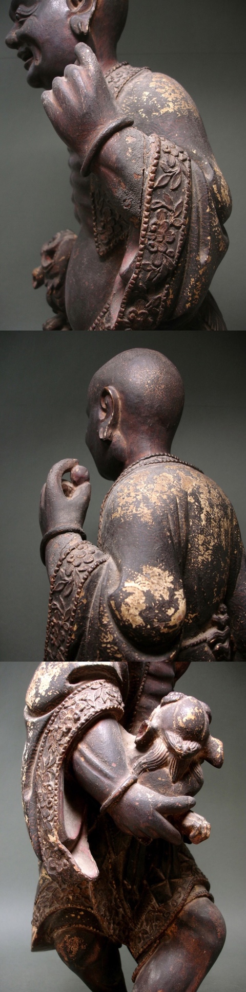 古玩雜項明代·閩工木雕 金漆線雕笑獅羅漢 立像拍賣,當前價格200000元