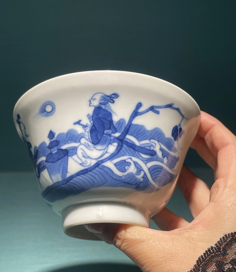 古玩陶瓷清道光青花海屋添籌人物紋青花茶園拍賣,當前價格4555元