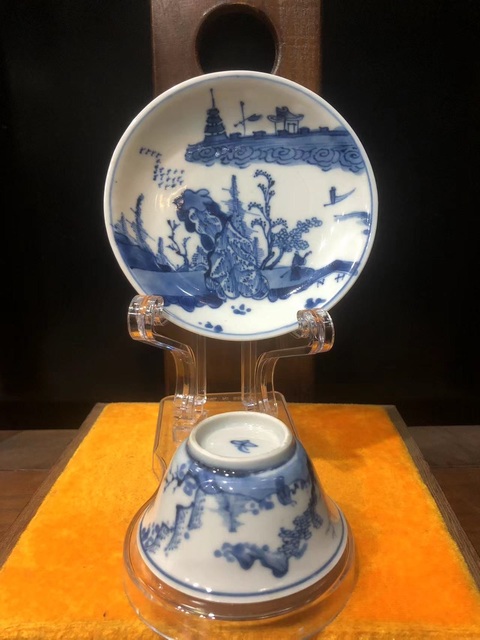 古玩陶瓷(館藏級杯碟)清·康熙·訪友圖·青花杯碟套裝拍賣,當前價格1456元