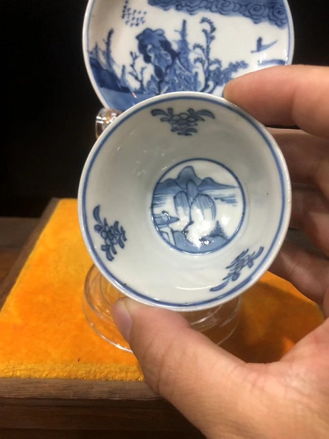 古玩陶瓷(館藏級杯碟)清·康熙·訪友圖·青花杯碟套裝拍賣,當前價格1456元