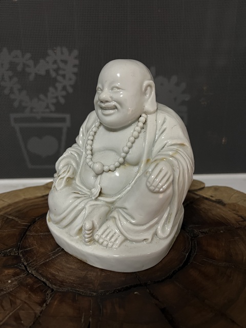 古玩陶瓷白釉布袋和尚像真品鑒賞圖