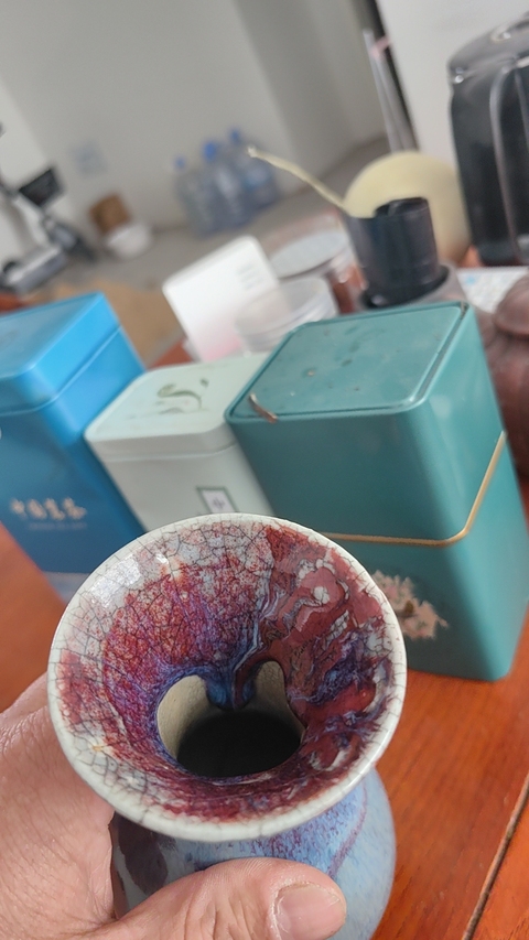 古玩陶瓷鈞紅窯變釉撇口瓶拍賣，當前價格12000元