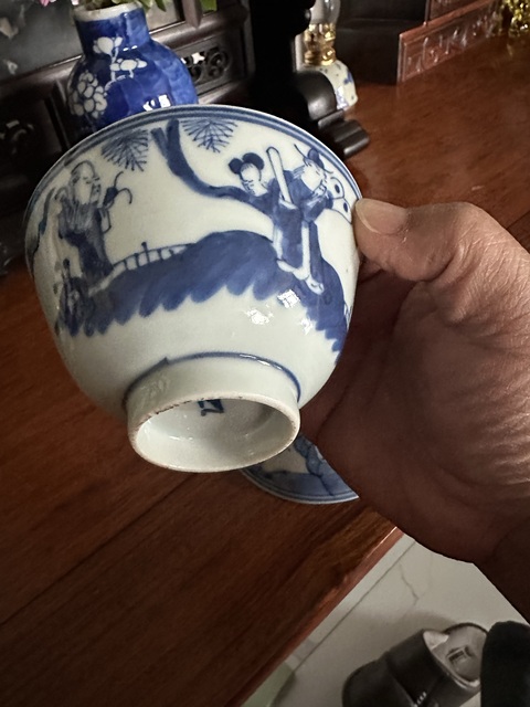 古玩陶瓷青花福祿壽三星人物紋蓋碗拍賣，當前價格1680元