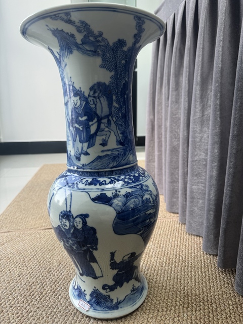古玩陶瓷青花人物故事紋花觚真品鑒賞圖
