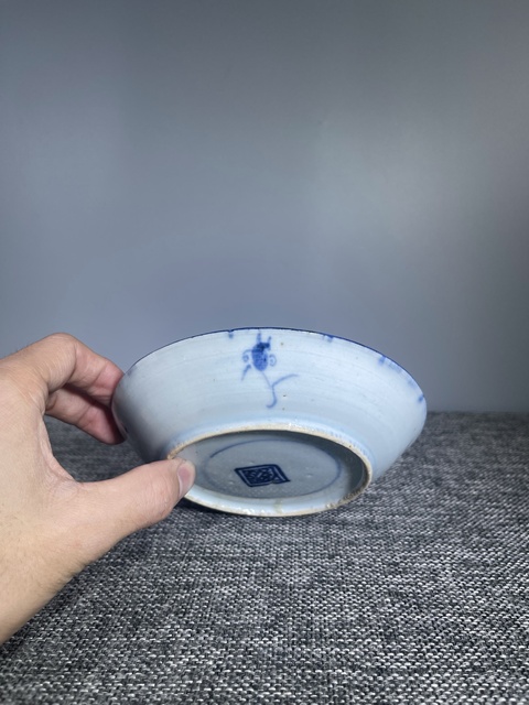 古玩陶瓷清中期.青花靈芝花卉紋盤拍賣,當前價格0元