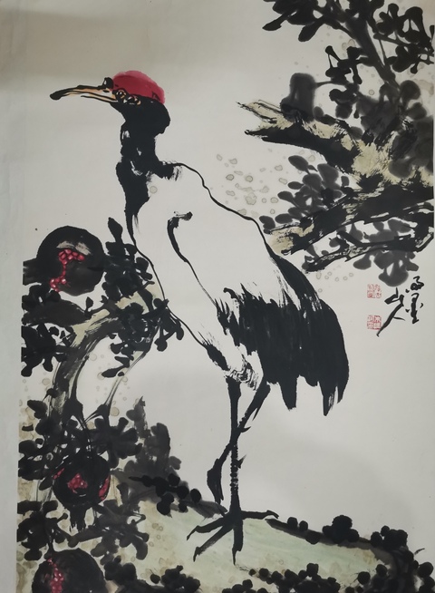 古玩字畫豫人堂書畫院院長雨墨山人朱振河仙鶴圖拍賣,當前價格499元
