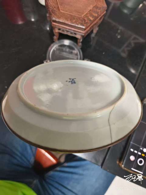 古玩陶瓷晚清青花山水人物盤拍賣，當前價格388元
