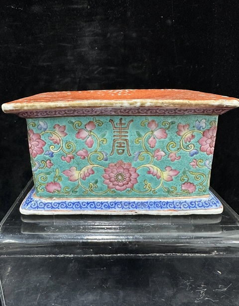 古玩陶瓷松石地粉彩福壽紋四方座拍賣，當前價格5688元
