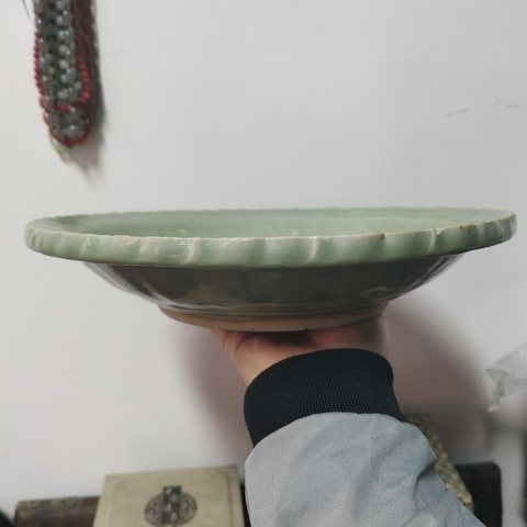 古玩陶瓷明代壽字紋青釉盤拍賣,當前價格1300元