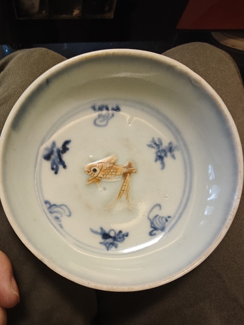 古玩陶瓷青花澀胎魚紋盤拍賣，當前價格3500元