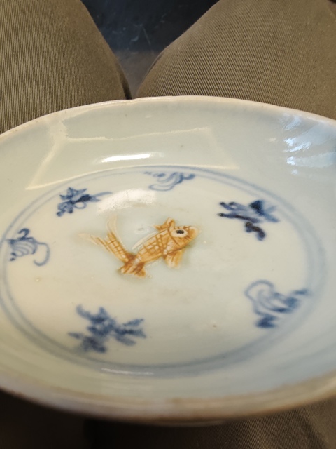 古玩陶瓷青花澀胎魚紋盤拍賣，當前價格3500元