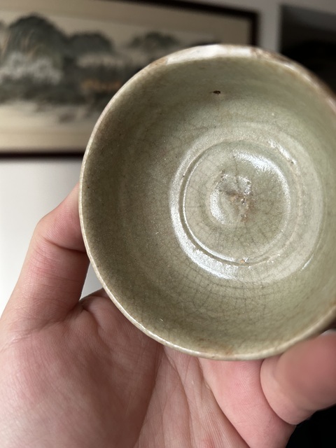 古玩陶瓷明早期龍泉窯青釉臥足杯拍賣，當前價格150元