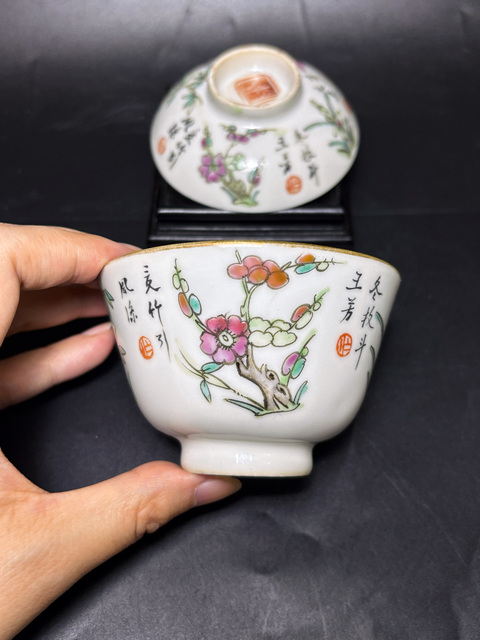 中国美術 古玩 粉彩詩文竹紋樣皿 中国美術 古玩 粉彩詩文竹紋樣皿 陶芸