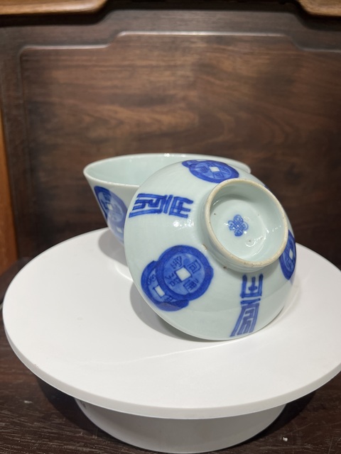 古玩陶瓷壽字錢紋青花蓋碗拍賣,當前價格6500元